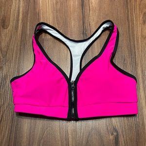 New Melyum Pink High Impact Front Zipper Racerback Sports Bra Yoga Crop Top - M